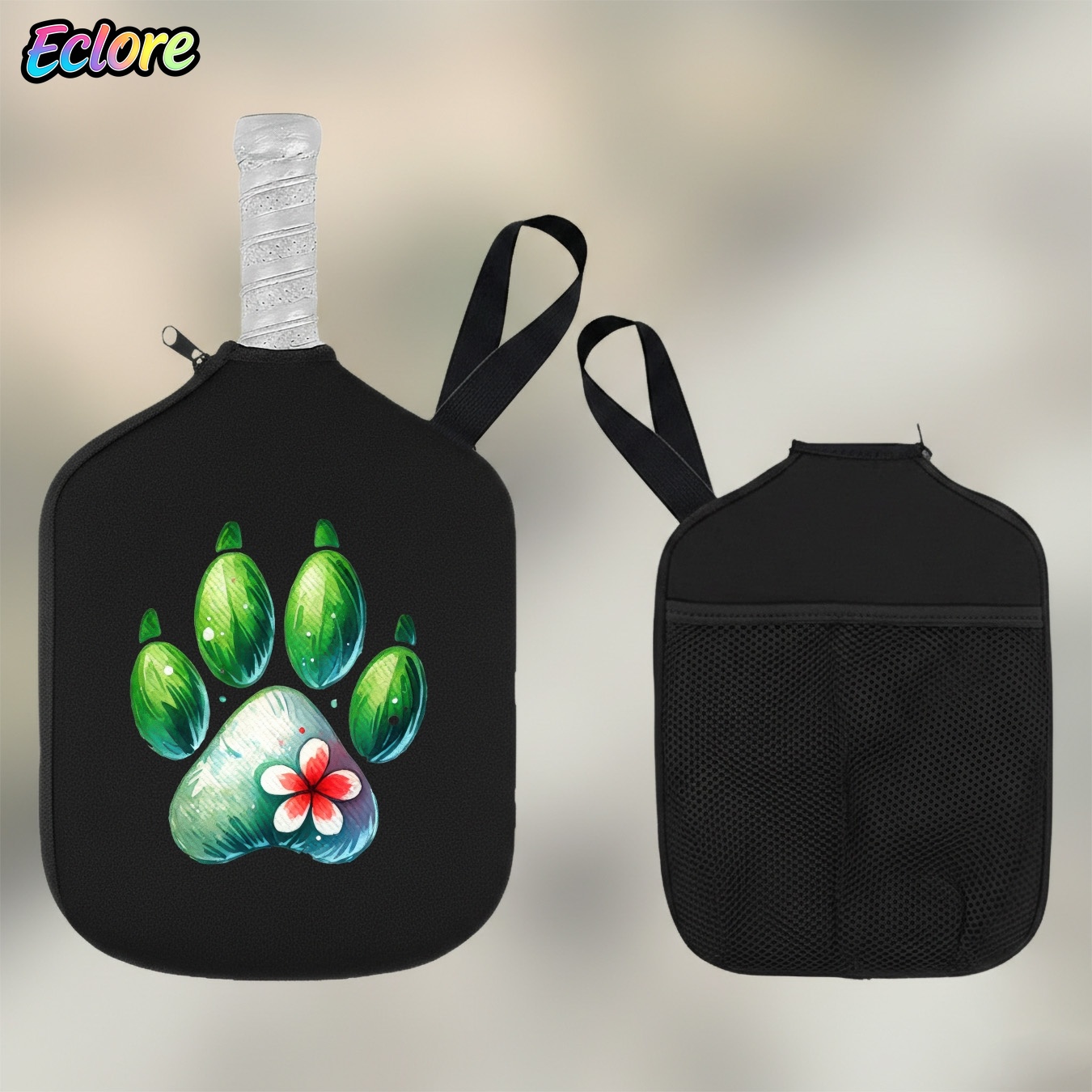 Table Tennis Usa - Grüne Paddelhülle mit Aquarell-Pfotenabdruck, robuste Pickleball-Schlägertasche,