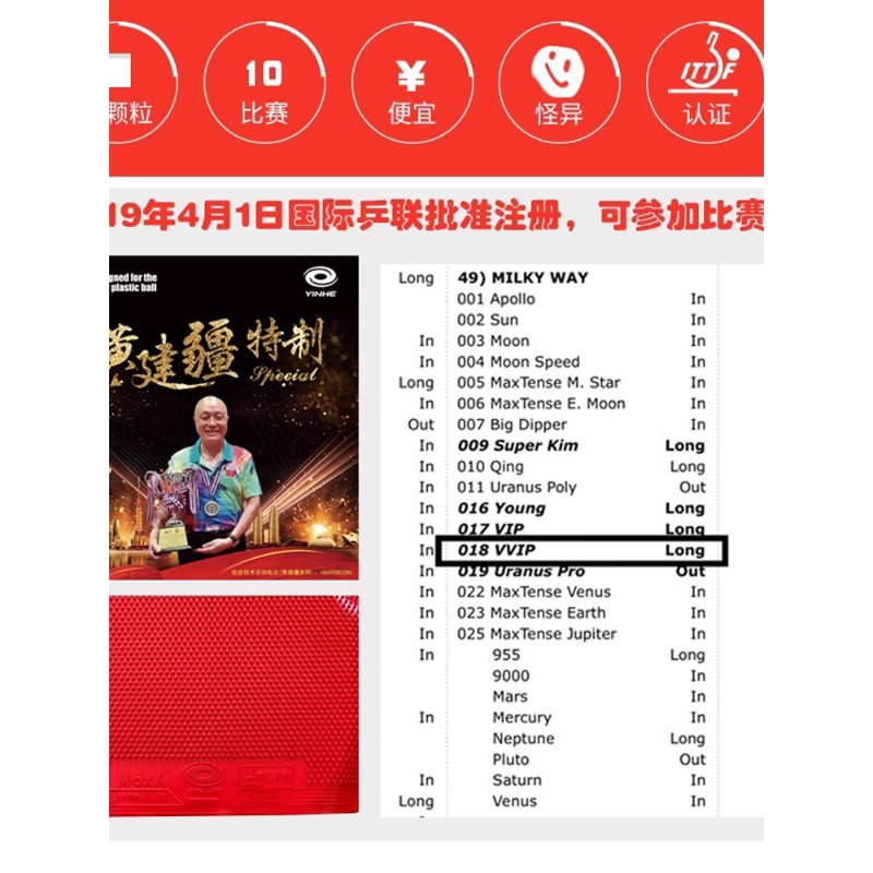 YINHE Huang Jianjiang VVIP Spe – Table Tennis Rubber For Defensive Players Bewertung und Preis